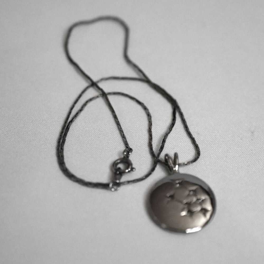 Vtg Taurus Zodiac Rhinestone Star Symbol Silver Tone 15" Pendant Unisex Necklace